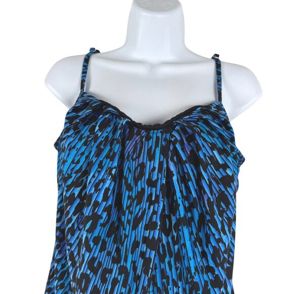 Miraclesuit Purr-Fection Jubilee Tankini Swim Top Size 16 Blue Leopard SW-2107 - Picture 3 of 7